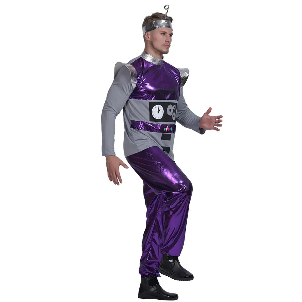 Eraspooky Retro Purple Time Robot Cosplay Adult Alien Astronaut Outfit Halloween Costume For Kids Party Group Couple Fancy Dress Cosplay Costume