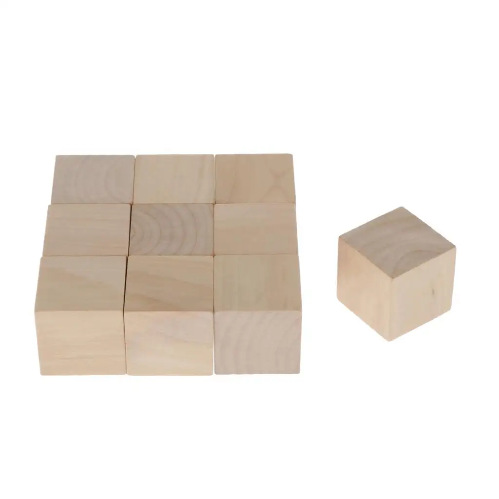 4cm Wooden Cubes, 10pcs Unfinished Square Wood Blocks for Kids Math Teaching, Crafts & DIY Projects