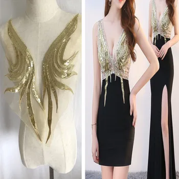 

Phoenix tail sequin mesh gauze embroidery patch performance dance clothes decoration accessories handmade diy E-41