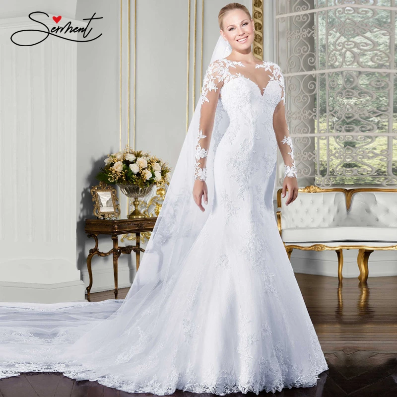 

SERMENT Elegant Lace Mermaid Wedding Dress Full Floral Print Lace Up Church Suitable for Wedding Africa Europe Americas Bride