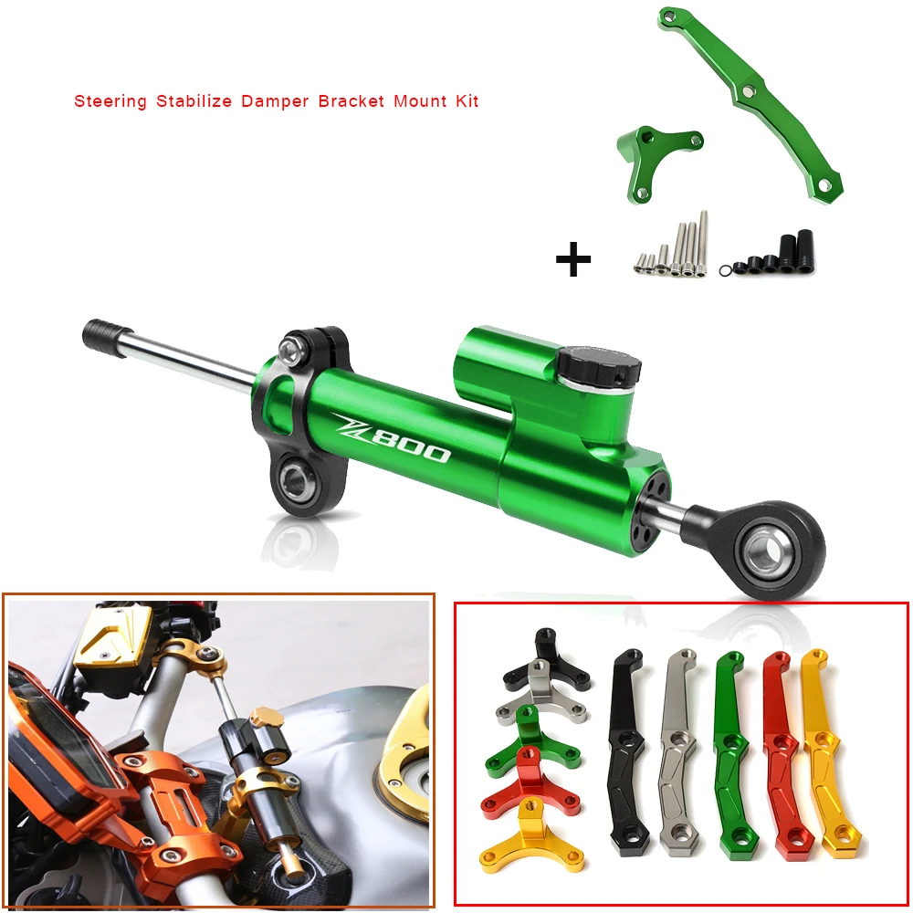 Green 1SET Z800 логотип CNC Алюминиевые Регулируемые мотоциклы руля стабилизации демпфер кронштейн комплект для Kawasaki Z800 2013 - Цвет: Green 1SET