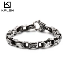 KALEN панк коробка браслет цепочка для мужчин 23 см 9 дюймов нержавеющая сталь Череп Шарм Бохо Браслет ювелирные изделия Pulseira Masculina аксессуары