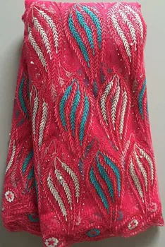 

2020 Latest French Nigerian Laces Fabrics High Quality Tulle African Laces Fabric Wedding African French Tulle Lace HLL2852 RED