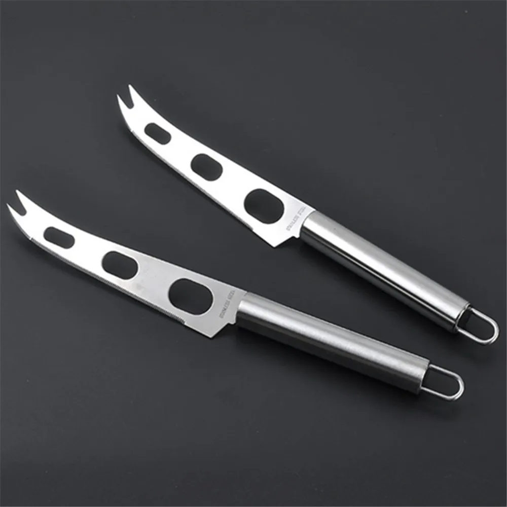 

1pc 3-hole Cheese Knife Stainless Steel Cheese Knives With Fork Tip Serrated Cheese Butter Knife Slicer Cutter Cheese Tools