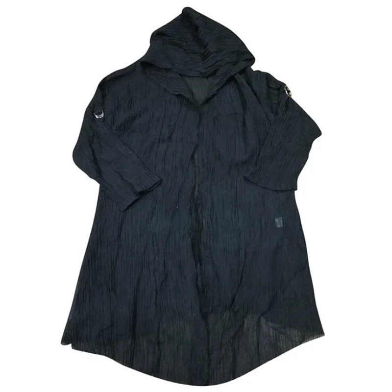 Spring summer men black thin cotton & linen punk hip hop long trench coat hooded cloak nightclub men gothic style vintage jacket