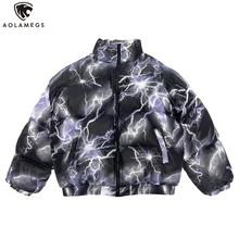 Aolamegs Зимняя мужская куртка, улучшенное пальто с принтом, хлопковое Стеганое пальто Harajuku с капюшоном, толстая модная куртка, Мужская теплая универсальная уличная одежда
