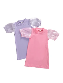 

2020 Fashion dress for Infant Baby Girls summer Sweet Dress Ruffles Puff Sleeve Solid Straight Mini Dress pink purple sundress