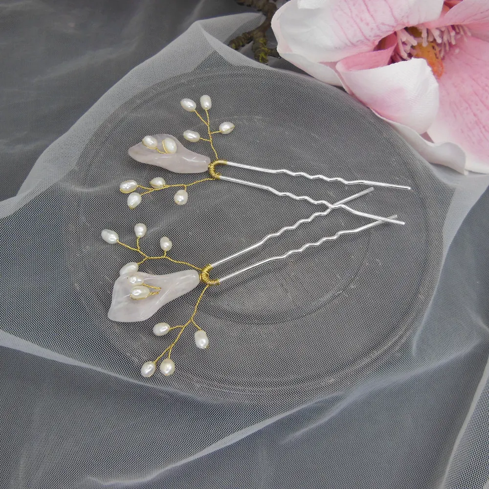 

3pc Gem Stone Calla Lily Freshwater Pearl Hair Pin Bridal Hair Pins Jewelry Wedding Hair Accessories Pince Cheveux WIGO1413