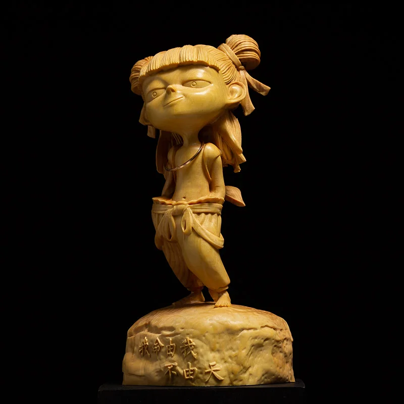Ne Zha Third Lotus Prince декор из самшита, украшение из цельного дерева, украшение для автомобиля, резьба по дереву, персонаж фильма, резьба по дереву, народная религия