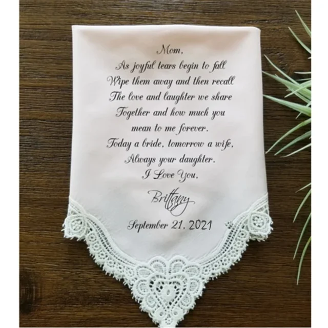A Menyasszonyi Esküvői Anyák Egyedi Anyja, Személyre Szabhatják Boldog Könnyek, Zsebkendő Ajándékát, Anya Nyomtatott Szerkeszthetőség