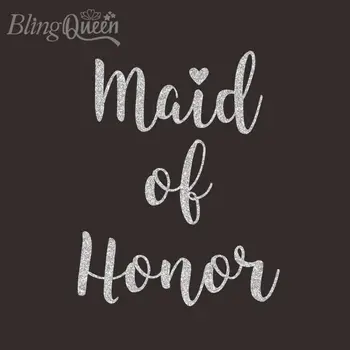 

BlingQueen 12PCS/LOT Heat Transfer Glitter Vinyl Stickers Patches Iron On Transfers For Clothes Maid Of Honor Design