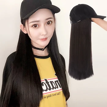 

High Temperature Resistant Fiber Synthetic Long Straight Natural Temperament Fashion Multicolor Optional Hat Wig Realistic