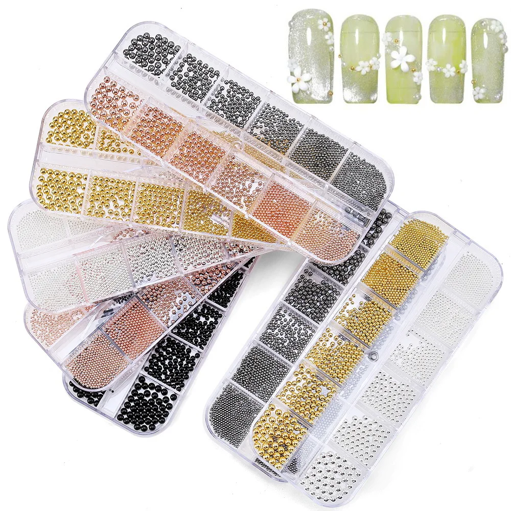 2 Boxen 3D Nagelperlen – Mini-Stahlkugeln In Silber & Gold, Für Nail Art, DIY-Dekoration & Basteln