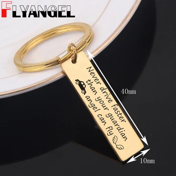 

FLYANGEL Fashion Keychain Inscription Engraved Keyring Never Never Drive Faster Car Key Tag Driver Key Holder For Family Gifts