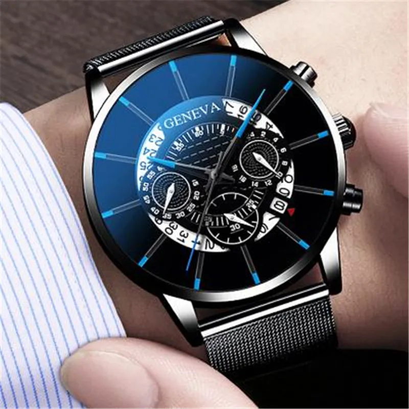 

Geneva top brand luxury watch men 2020 fashion business calendar stainless steel Quartz wristwatch male clock relogios masculino