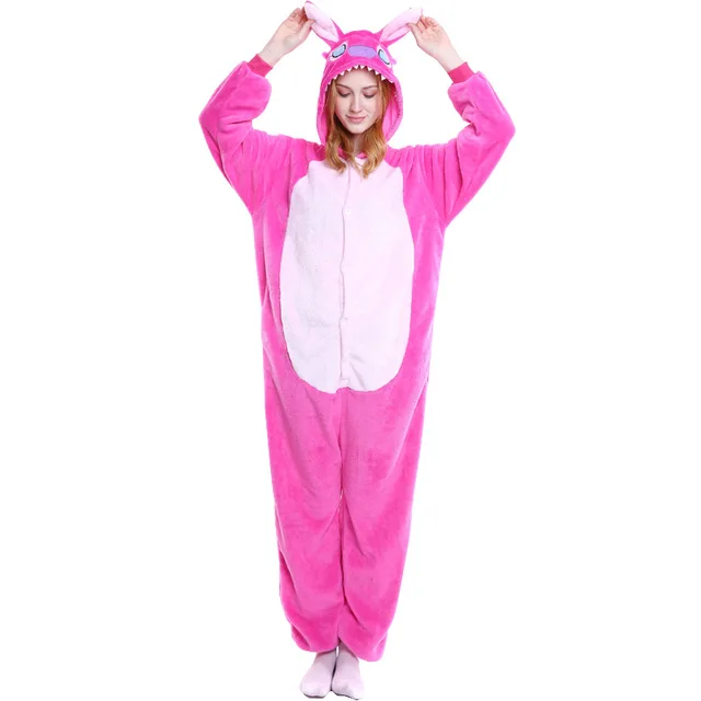 Кигуруми Лило Ститч Onesie аниме мультфильм пижамы женские комбинезоны для взрослых в виде животных свободные милые пижамы фестиваль наряд - Цвет: Красный