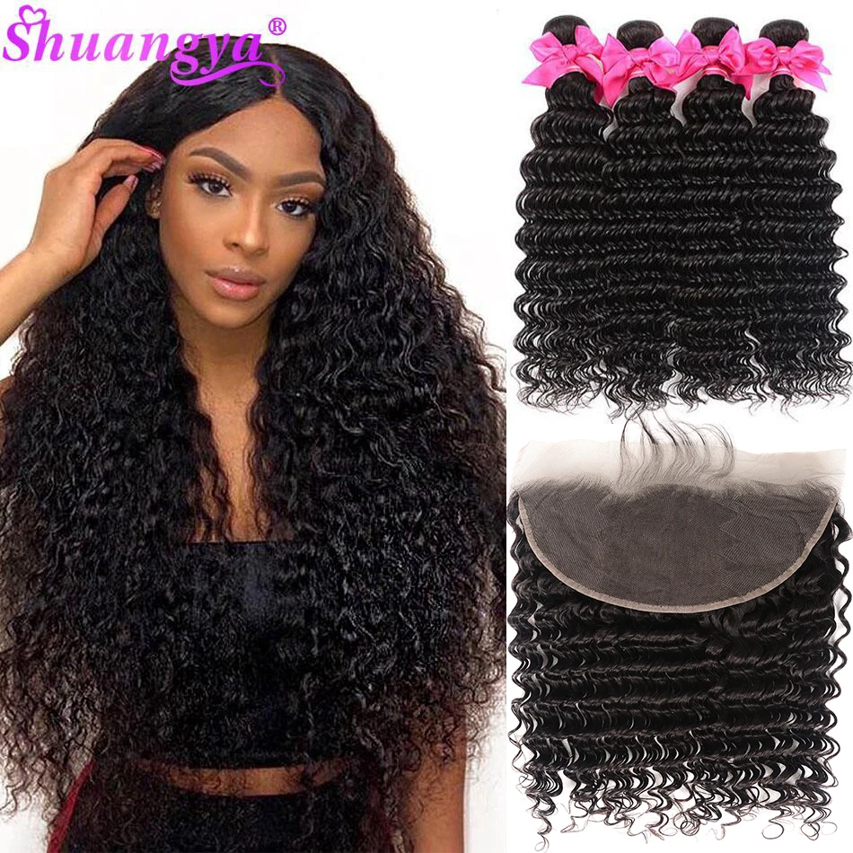 Бразильские волнистые пряди с фронтальной 100% девственные человеческие волосы 3/4