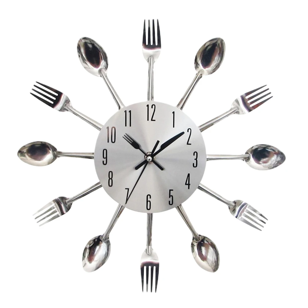 1pc Creative Wall Hanging Clock Restaurant Table-cutter and Fork Style for Buffet (Silver) | Дом и сад