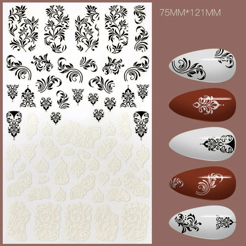 RBAN NAIL 1 шт. черно-белые стикеры 3D на ногти Nail Art слайдеры цветы Мандала лист геометрический клей наклейки для ногтей Фольга Дизайн Маникюр - Цвет: Q02020