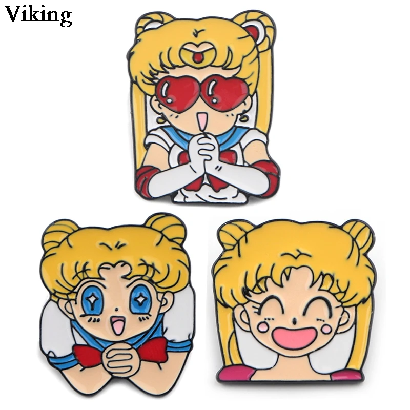 1Pcs Cartoon Sailor Moon Badges Cute Enamel Brooch Alloy Metal Pin Clothes Hat Collar Pins Anime Brooches For Women Girls G0424 | Дом и сад