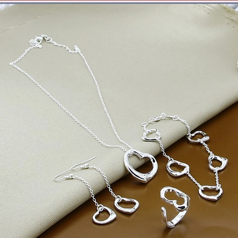 Wholesale Price 925 Silver Jewelry Set Love Heart Shape Necklace Bracelet Earrings Rings Set Fine Jewelry - Image 2