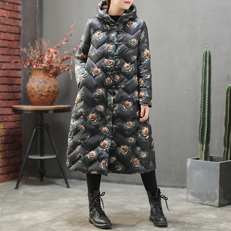 Autumn Winter Print White Duck Down Jacket 90%