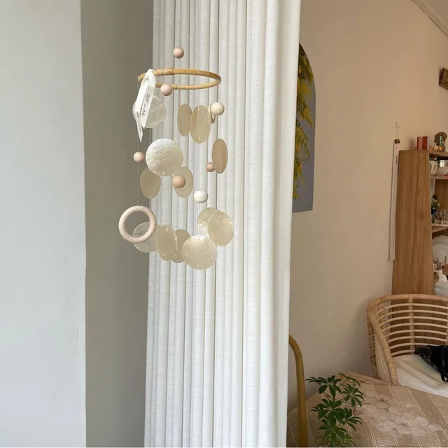 Children's Pendant Toy INS Style Natural Shell Pendant Wooden Beads Ring Wind Chimes Simple Wall Ornaments Homestay Soft Props 2
