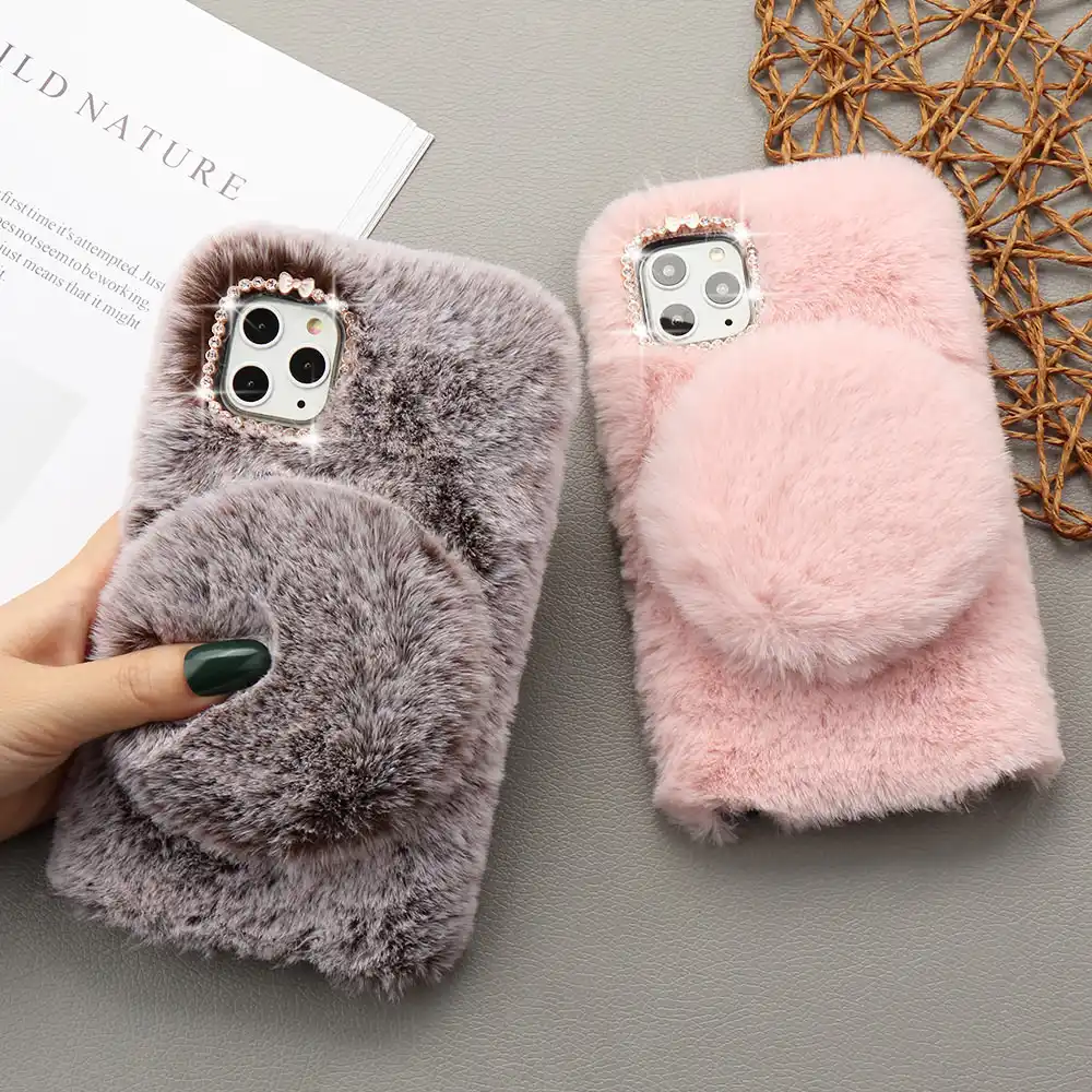 Girl Glitter Mirror Fur Phone Case For Iphone 11 Pro Max Xs Xr X 12 Mini Warm Furry Fluffy Cover For Iphone 6 6s 7 8 Plus Se2 Phone Case Covers Aliexpress