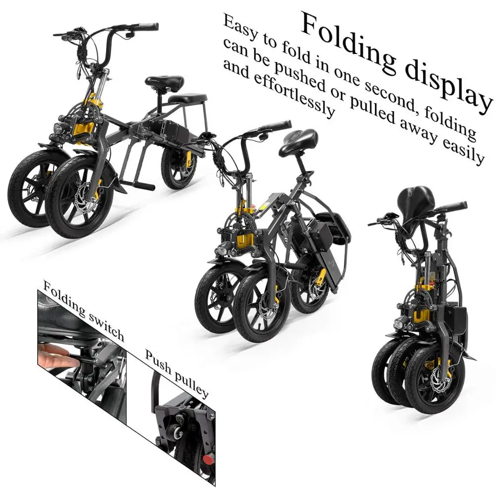 Cheap 3 Wheel Electric Scooter E Bike Bicycle foldable High Speed Electric Tricycle with 2 pcs battery 350W Powerful for Adult 1