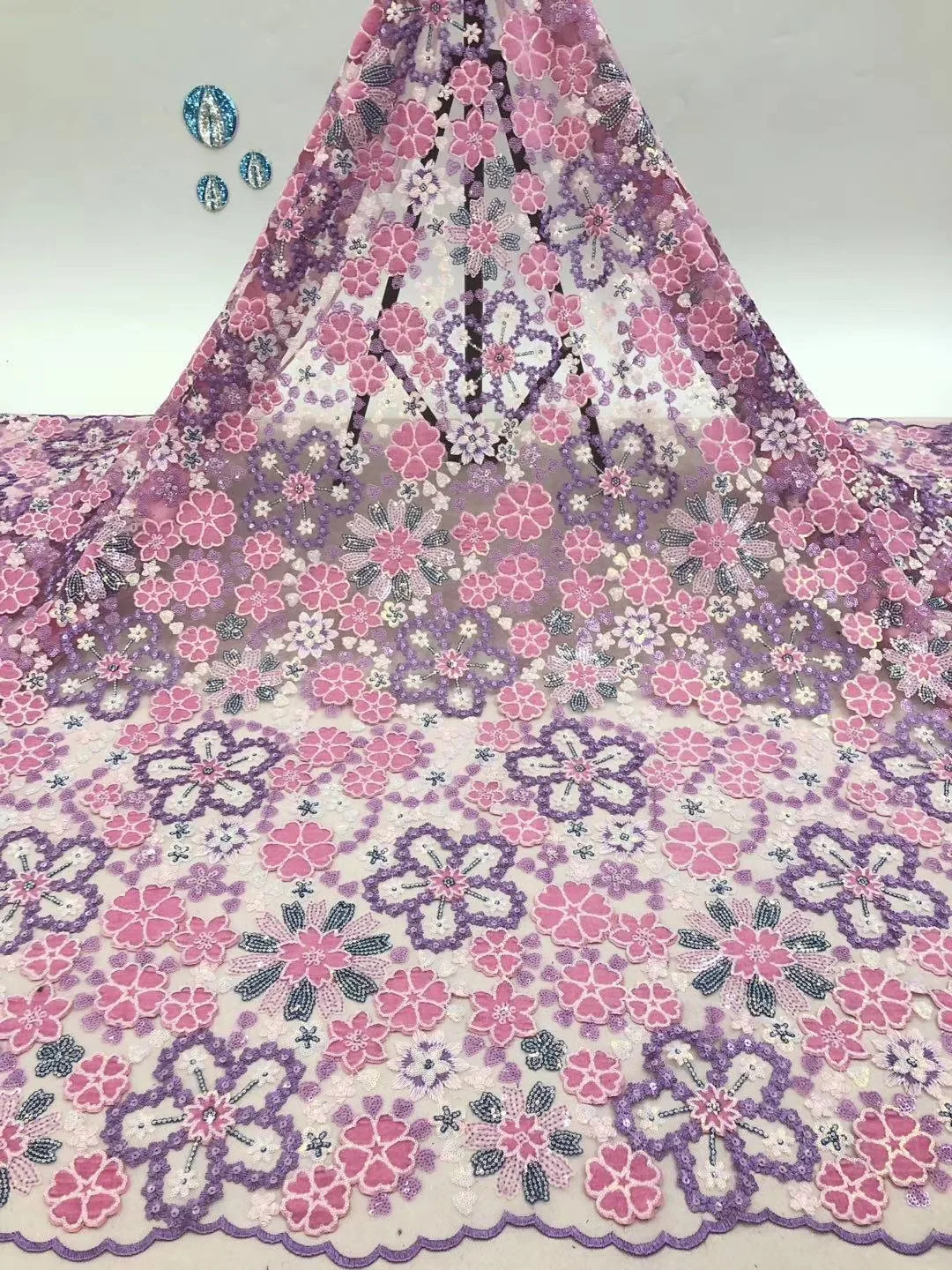 

African sequin lace fabric Nigeria lace fabric 2020 high quality French tulle lace fabric for wedding party FJ4114