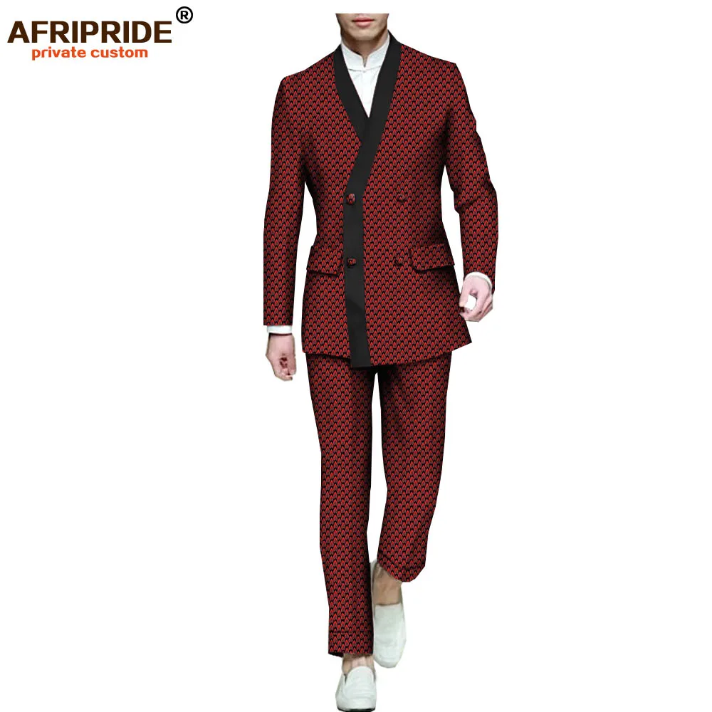 Африканский принт официальный костюм для мужчин AFRIPRIDE полный рукав однобортный пиджак+ брюки длиной до щиколотки костюм тонкий стиль A731607