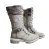 new Women Mid Height Leather Boots Warm Winter Boots with Side Zipper knitted mid-high women's boots wool stitching Marti boots 1