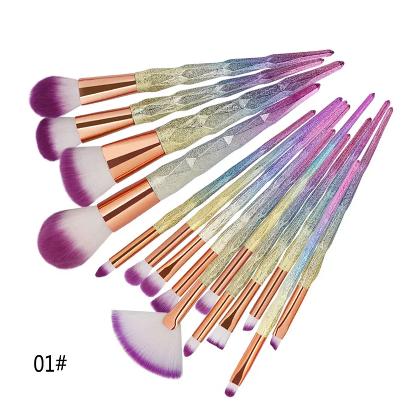 15pcs colorful Набор алмазных кистей для макияжа, 15 шт., тени для век, бровей, растушевка, пудра, консилер для губ, веер, косметическая кисть, набор инструментов#281924 - Handle Color: 15pcs colorful