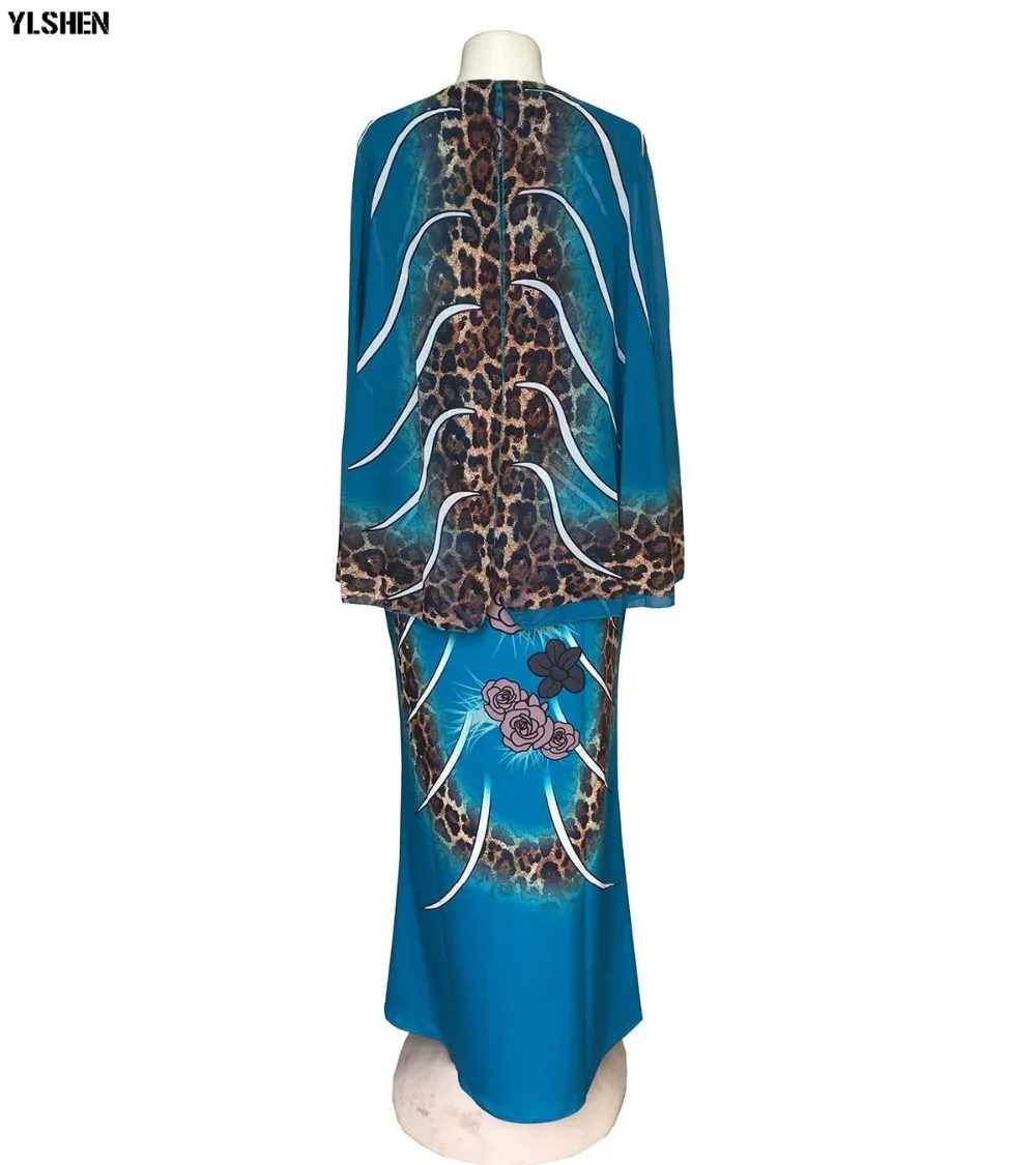 New African Dresses for Women Dashiki Print African Clothes Bazin Riche Sexy Slim Ruffle Sleeve V-neck Evening Long Africa Dress 09