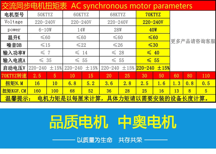70KTYZ permanent magnet synchronous motor 40W high torque motor 220V positive and negative gear reduction micro motor