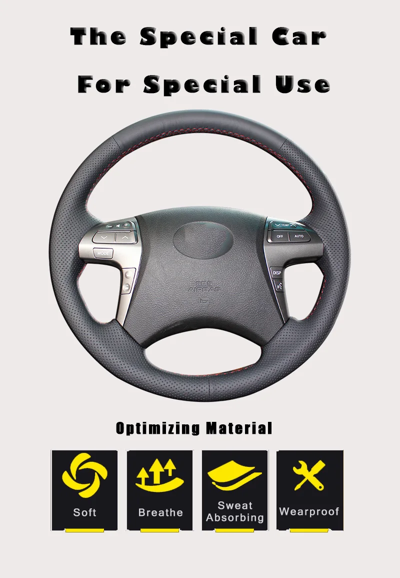 Авто оплетка на Руль Обложка для Toyota Highlander 2008 2009 2010 2011 2012 2013 Camry Вручную прошитый рулевого колеса автомобиля крышки