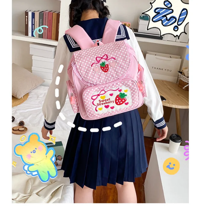 2021 New Arrival! Cute embroidery fruit strawberry lace backpack