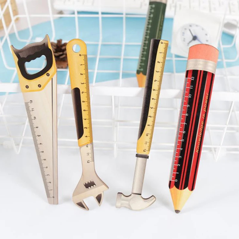 

1 Pcs Cartoon 12cm Hammer Wrench Bottle Opener Wooden Straight Rulers Measure Study Drawing Ruler Student Stationery Gifts