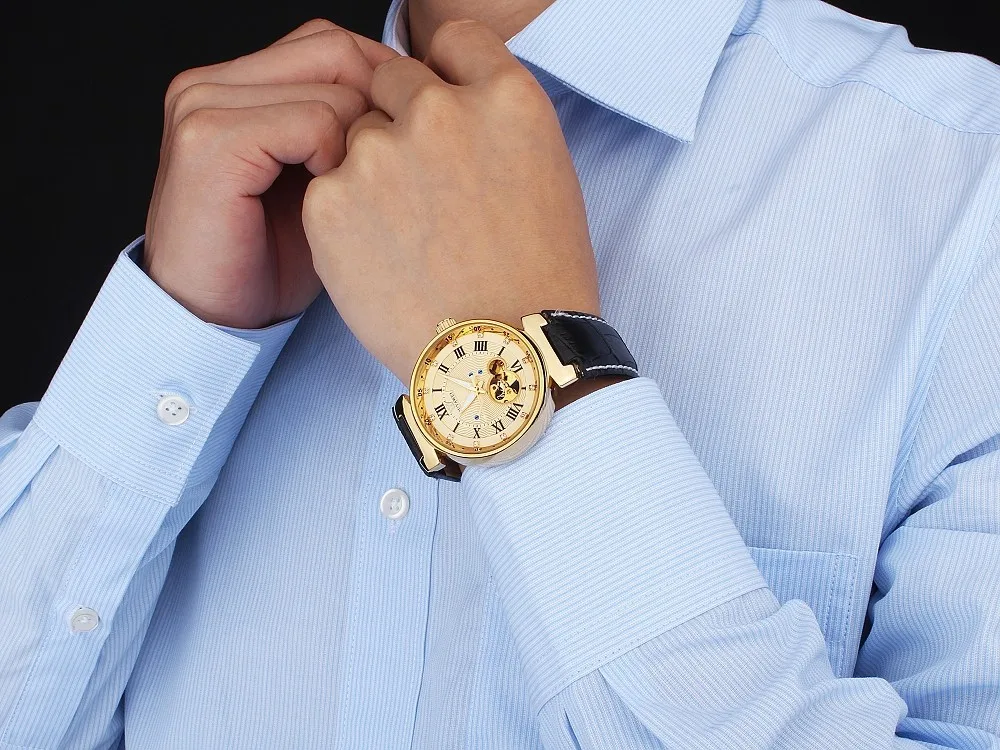 OUYAWEI модные мужские часы с кожаным ремешком автоматические механические часы Роскошные мужские наручные часы Montre Homme мужские часы reloj hombre