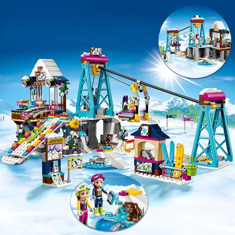  632pcs Legoinglys Snow Resort Ski Lift Friends for Girl Model Building Block Kit Toys Girl Birthday