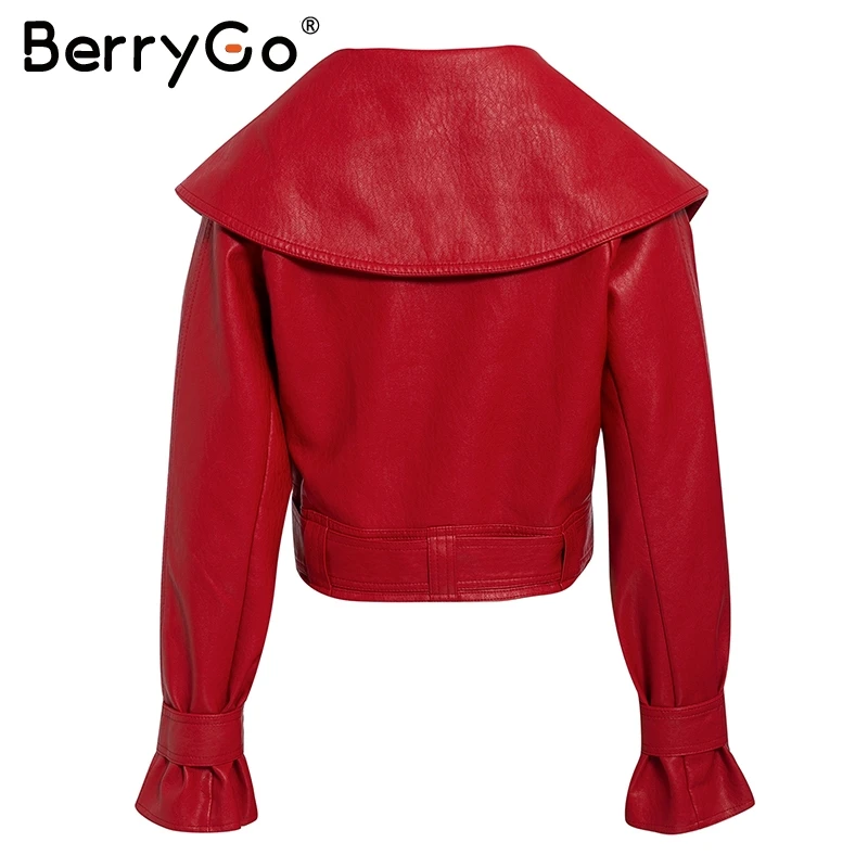 BerryGo Женская куртка из искусственной кожи, пальто с v-образным вырезом и галстуком-бабочкой, мотоциклетная Женская верхняя одежда, Бандажное пальто, высокая уличная Женская Черная Куртка