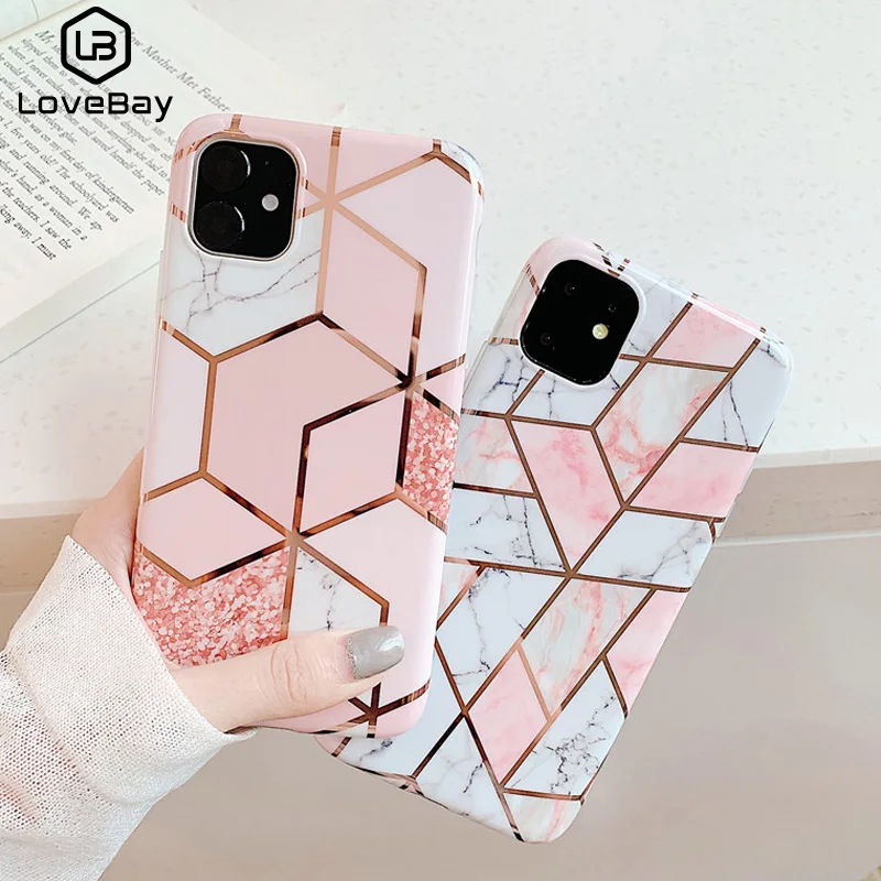 

Lovebay Geometric Marble Texture Phone Cases For iPhone 11 X XR XS Max 11 Pro Max Soft IMD Cases Cover For iPhone 6 6S 7 8 Plus