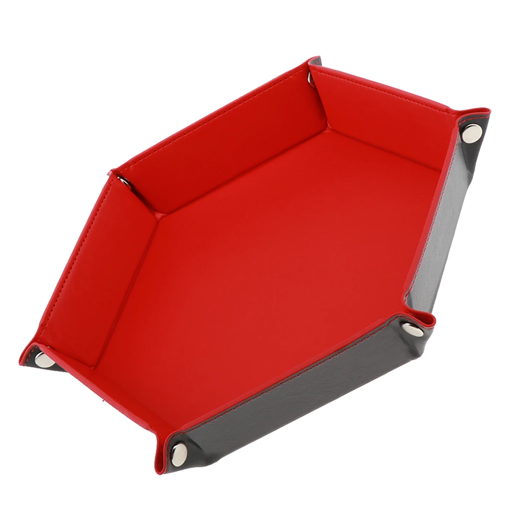 Dice Holder PU Leather Folding Hexagon Tray for RPG, DND and Other Table Games