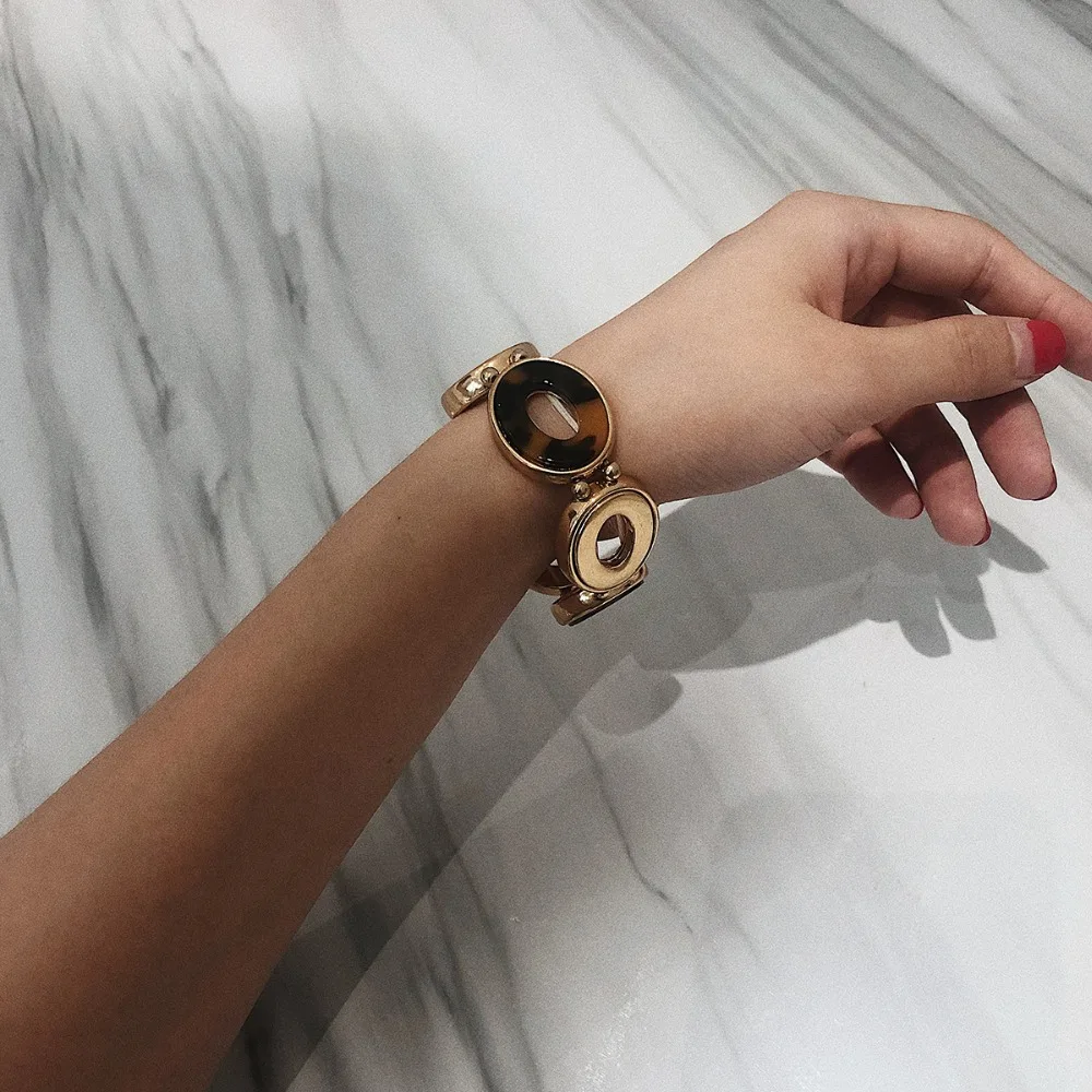 Kymyad модный браслет Круглый Леопардовый Браслет для женщин Bijoux женские браслеты золотой цвет геометрический эластичный браслет