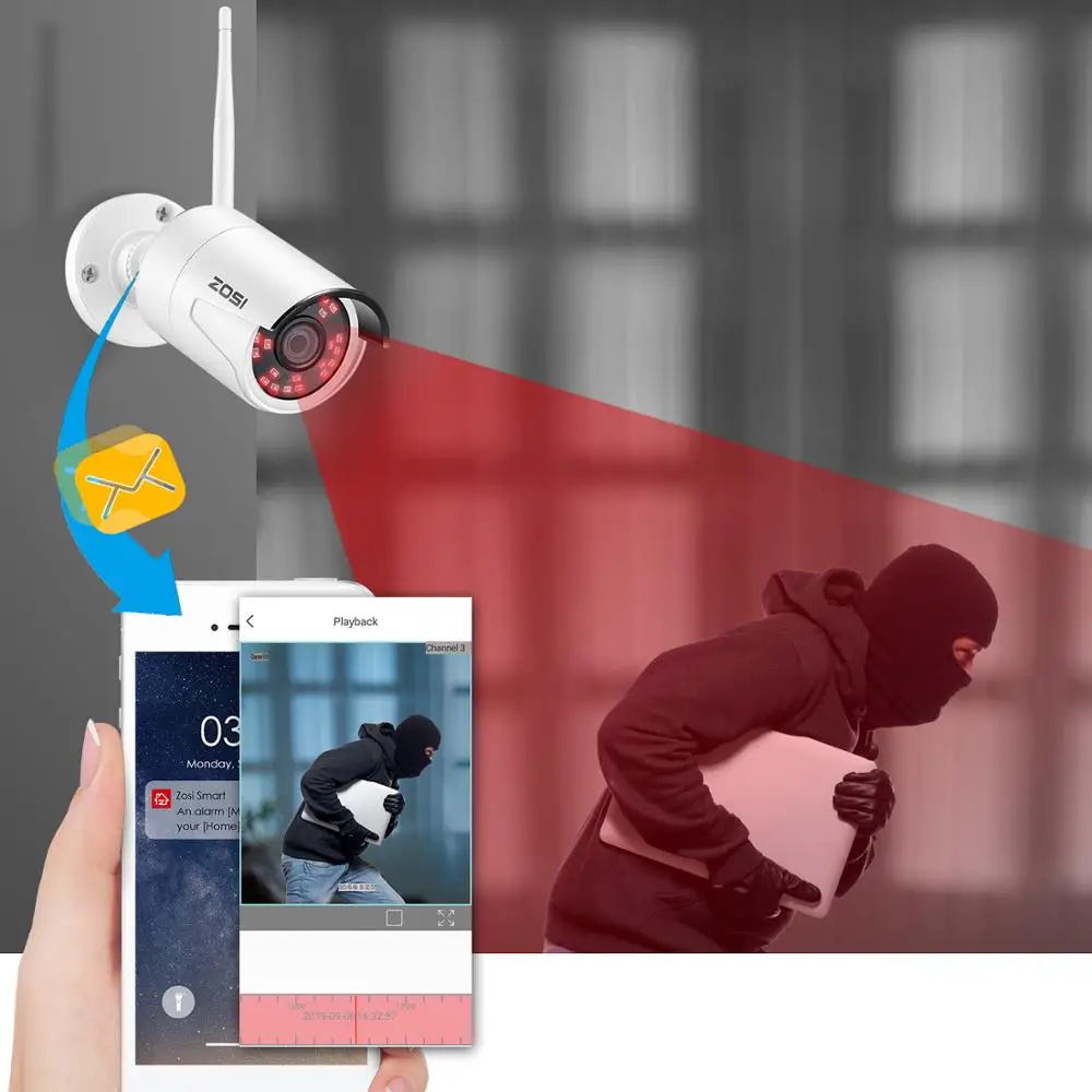ZOSI Sistema de CCTV inalámbrico 8CH H.265 + 1080P NVR 2CH/4CH 2MP IR-CUT cámara CCTV al aire libre sistema de seguridad IP Kit de videovigilancia - 6
