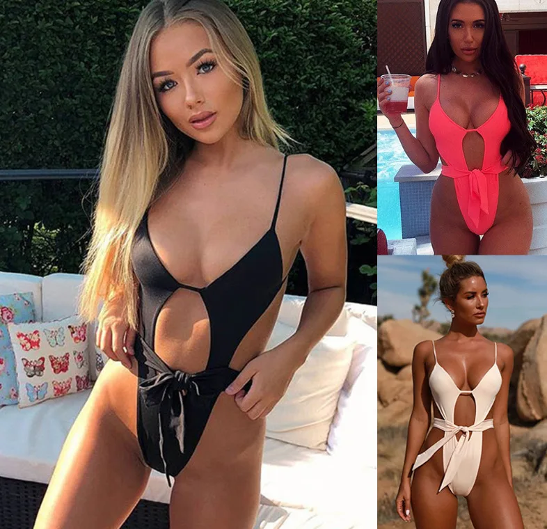 

2018 Europe And America New Style Sexy One-piece Bikini Backless Bandage Cloth Hot Selling Solid Color Bathing Suit