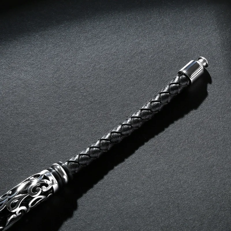 High End luxury Genuine Leather Bracelet Men Golden Hoop Buddha Totem Stainless Steel Male Bracelets& Bangles Women New Jewelry