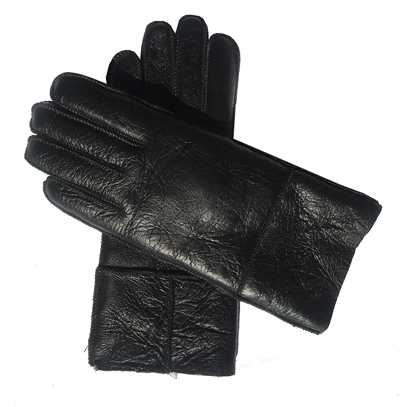 Black leather Женские кожаные перчатки, новинка, модные женские перчатки из натуральной овчины, женские теплые зимние перчатки, варежки, утепленные, теплые, 8 цветов - Цвет: Black leather