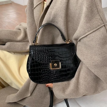 

Stone Pattern PU Leather Saddle Bags for Women 2021 Designer Vintage Mini Shoulder Bag Branded Trending Handbags and Purses