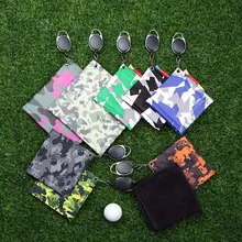 Square Golf Ball Cleaning Towel Mini with Retractable Keychain Buckle PU Waterproof Material Surface Golf Ball Club Head Cleaner